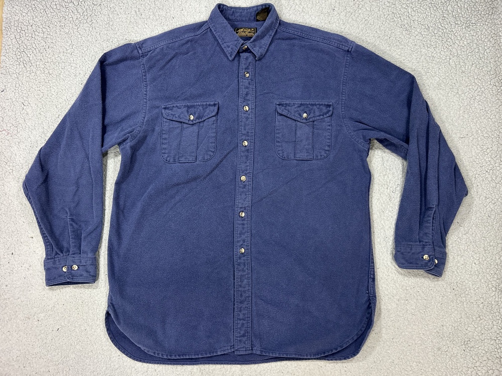 Vintage Eddie Bauer Shirt Mens XLT Big Tall Blue Fleece Flannel Made USA Outdoor
